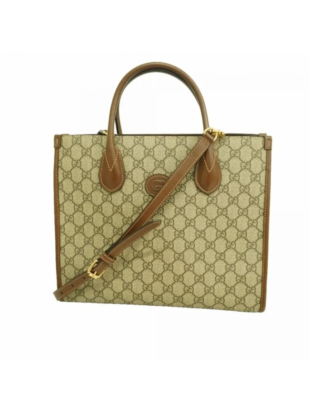 Gucci Tote GG Supreme Brown Gold 2-Way